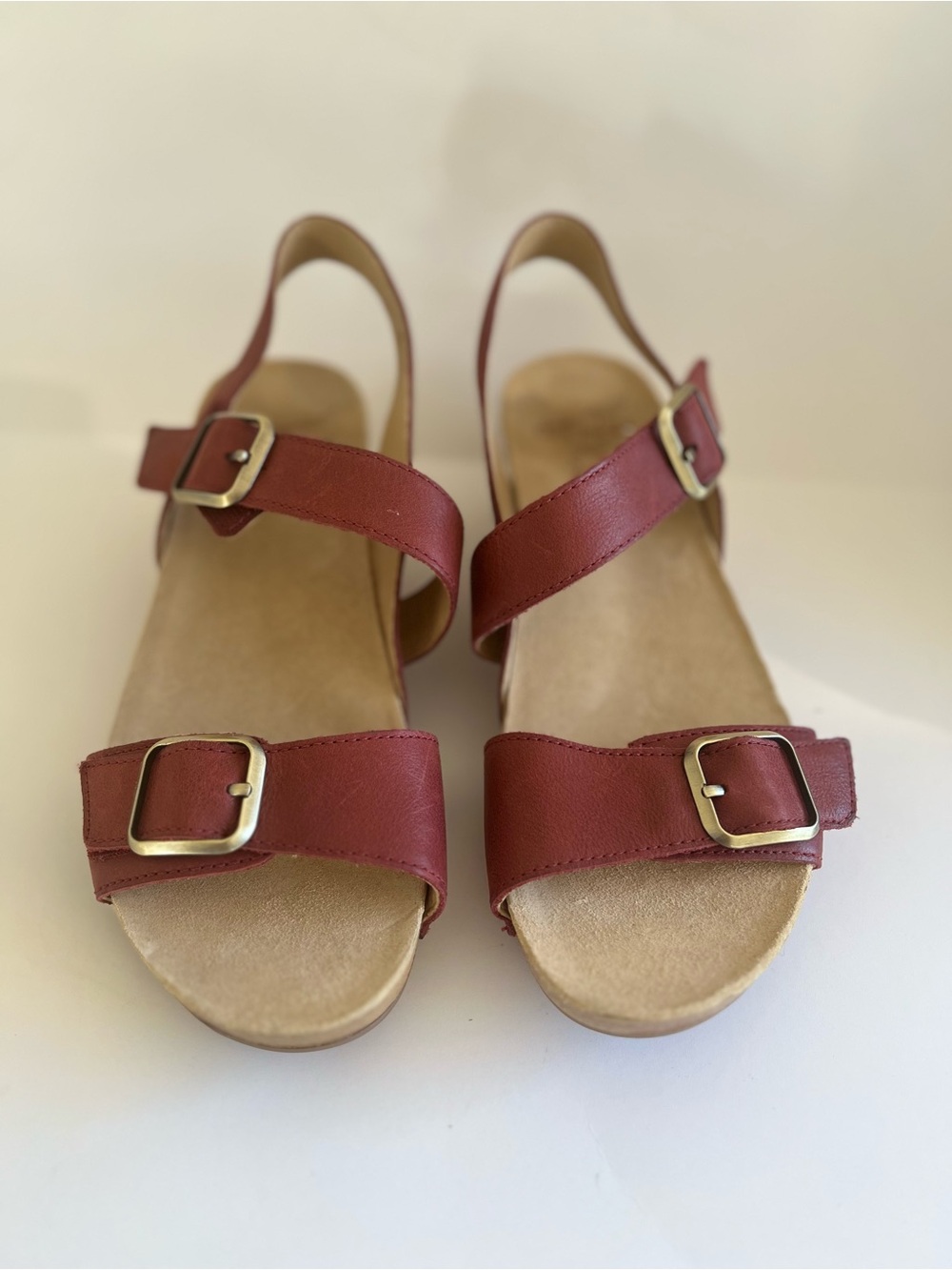 Dansko Red Leather Double-Buckle Slingback Sandals